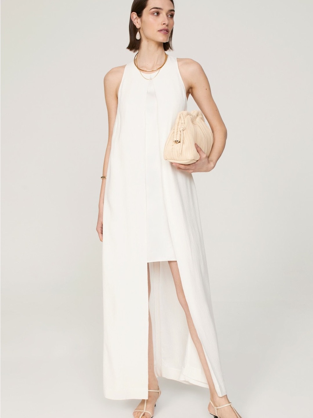 Rosetta Getty Ivory Asymmetrical High-Slit Maxi Dress size S
